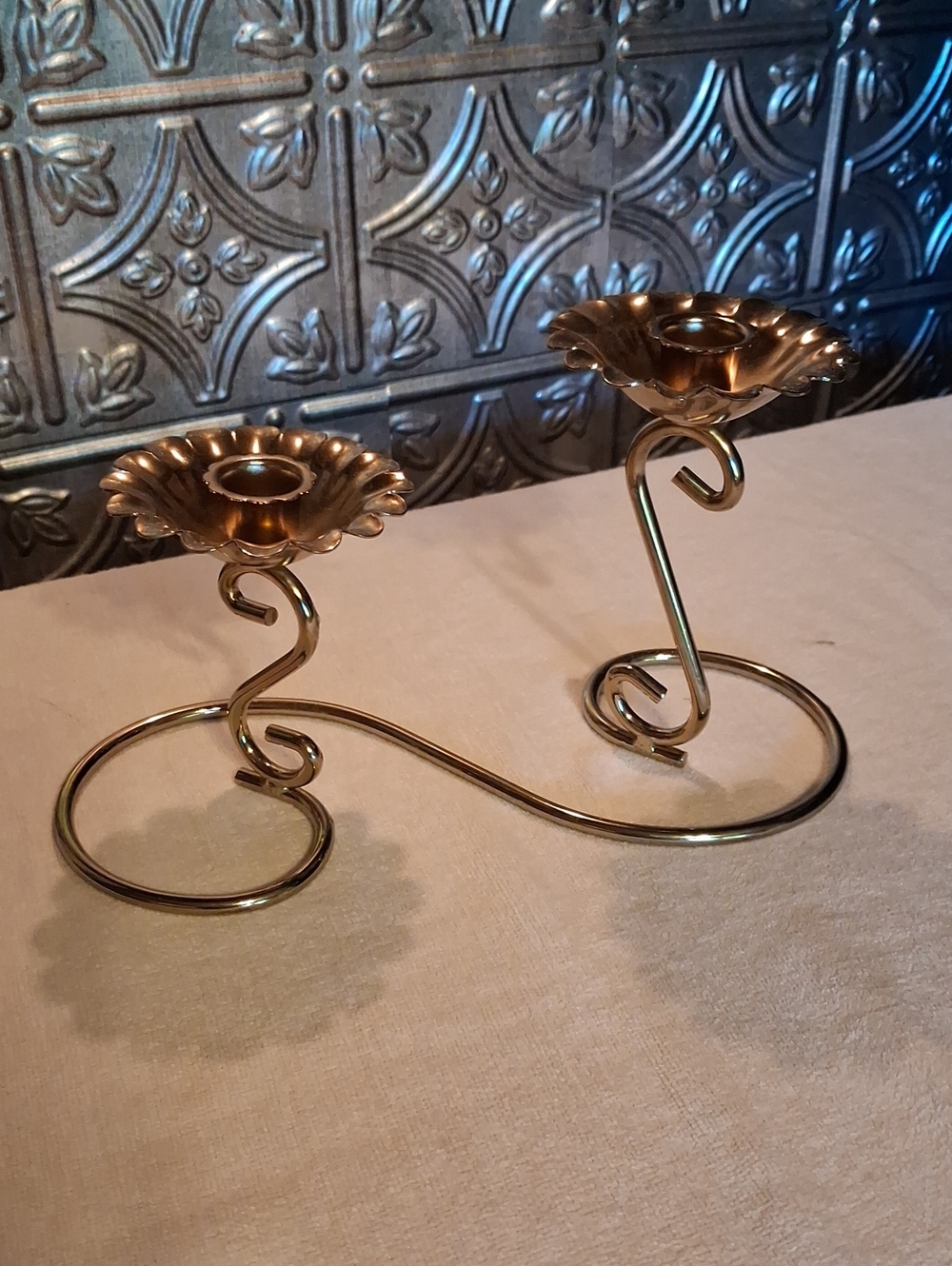 Home Interiors Brass Gold Double Scalloped Candle Holder